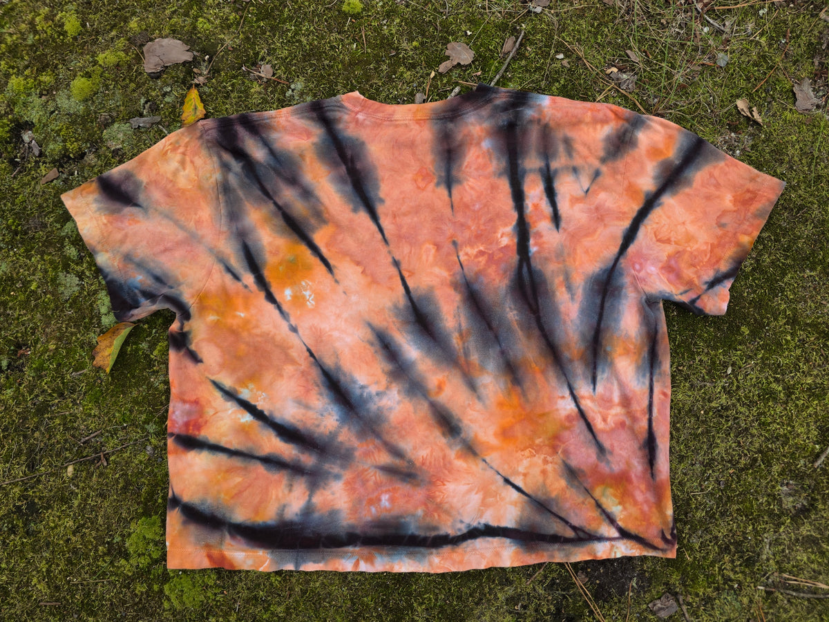 XL Women's Halloween Ice Dyes with Handpainted designs- cropped/boxy tees