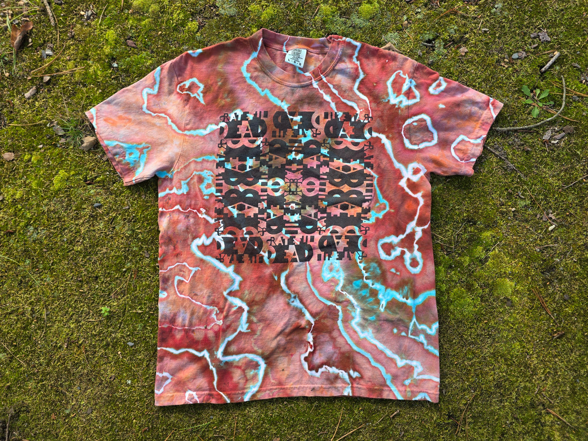Medium Grateful Dead Mirrored Font ice dyed tshirt