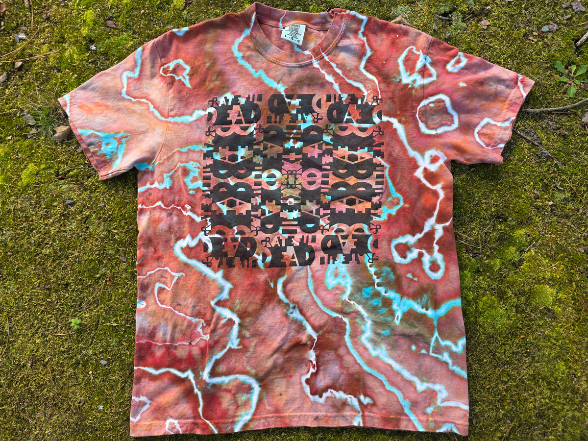 Medium Grateful Dead Mirrored Font ice dyed tshirt