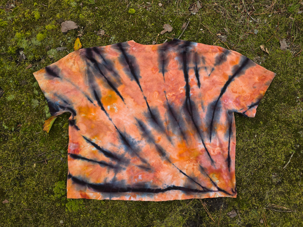 XL Women's Halloween Ice Dyes with Handpainted designs- cropped/boxy tees