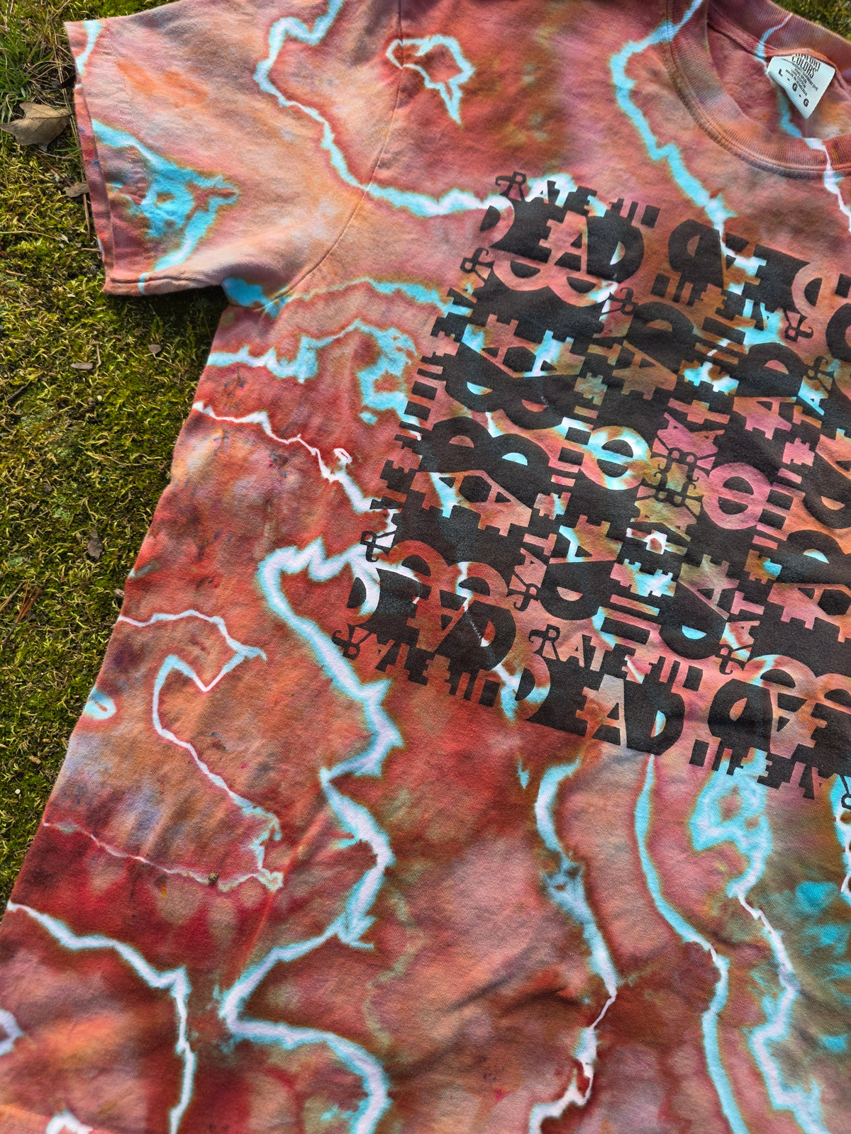Medium Grateful Dead Mirrored Font ice dyed tshirt