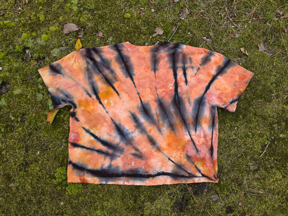 XL Women's Halloween Ice Dyes with Handpainted designs- cropped/boxy tees