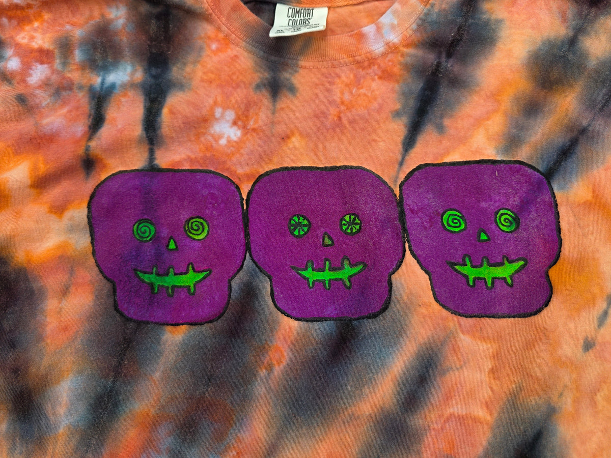 XL Women's Halloween Ice Dyes with Handpainted designs- cropped/boxy tees
