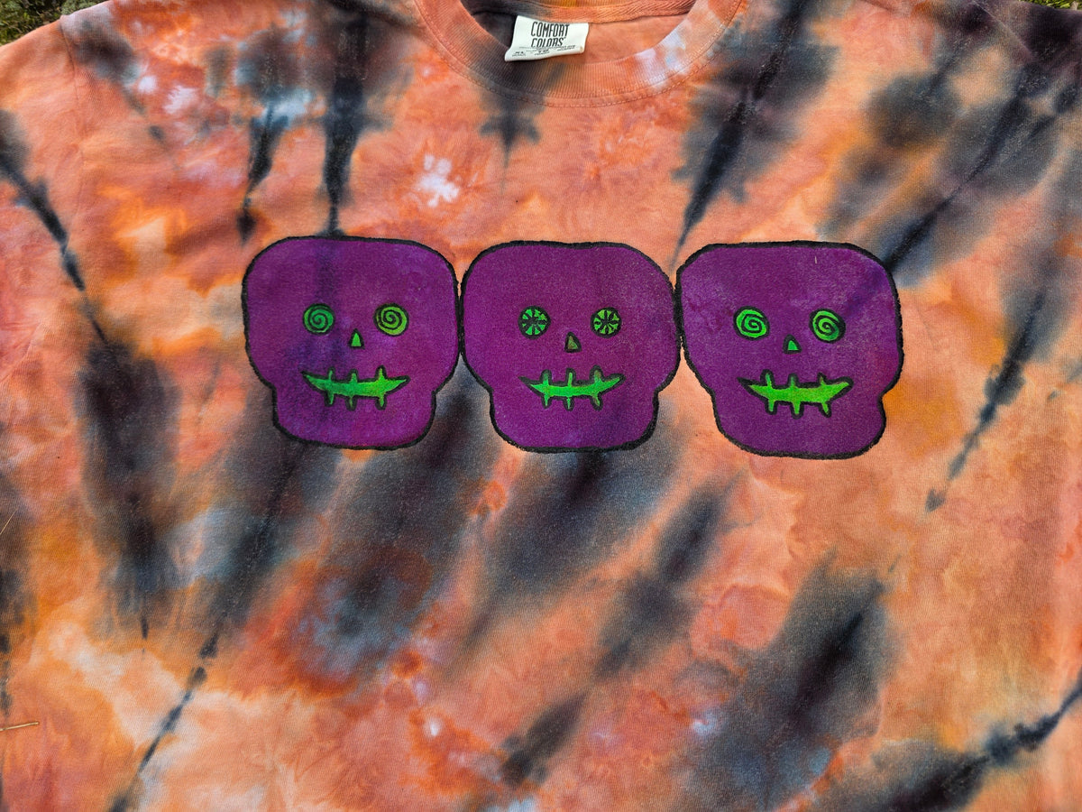 XL Women's Halloween Ice Dyes with Handpainted designs- cropped/boxy tees